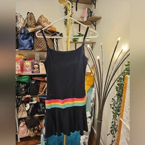 Vintage Black Dress with Rainbow Stripe